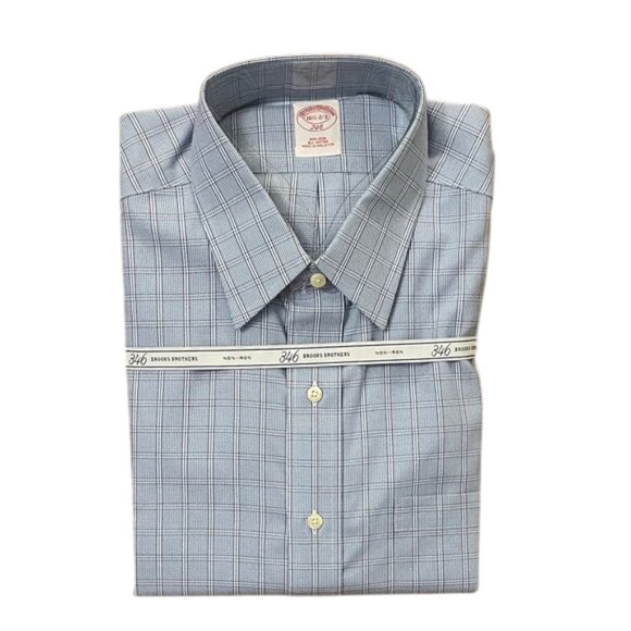 Brooks Brothers 346 Blue Plaid Long Sleeve Non-Iron Shirt Mens Size 16.5 32/33 - Picture 1 of 5